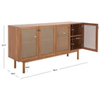 Meuble TV multimédia 4 portes 63" avec treillis doré, finition bois – Blanc délavé / Noyer / Chêne / Noir