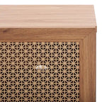Meuble TV multimédia 4 portes 63" avec treillis doré, finition bois – Blanc délavé / Noyer / Chêne / Noir
