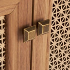 Meuble TV multimédia 4 portes 63" avec treillis doré, finition bois – Blanc délavé / Noyer / Chêne / Noir