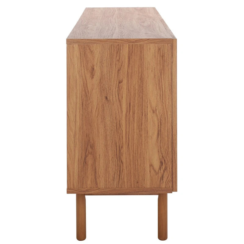 Meuble TV multimédia 4 portes 63" avec treillis doré, finition bois – Blanc délavé / Noyer / Chêne / Noir