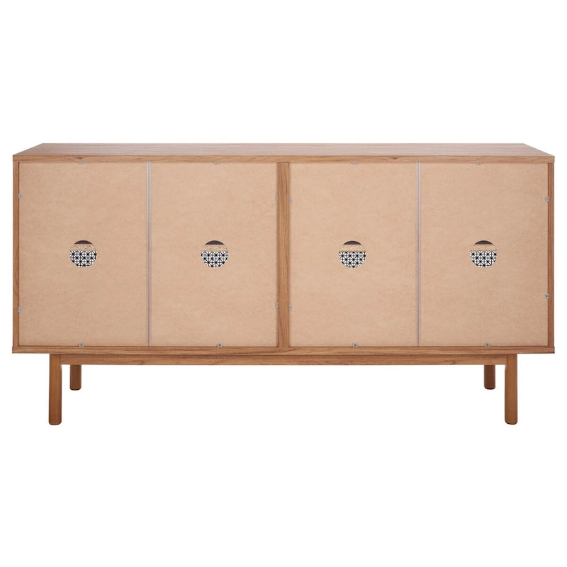Meuble TV multimédia 4 portes 63" avec treillis doré, finition bois – Blanc délavé / Noyer / Chêne / Noir