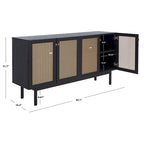 Meuble TV multimédia 4 portes 63" avec treillis doré, finition bois – Blanc délavé / Noyer / Chêne / Noir