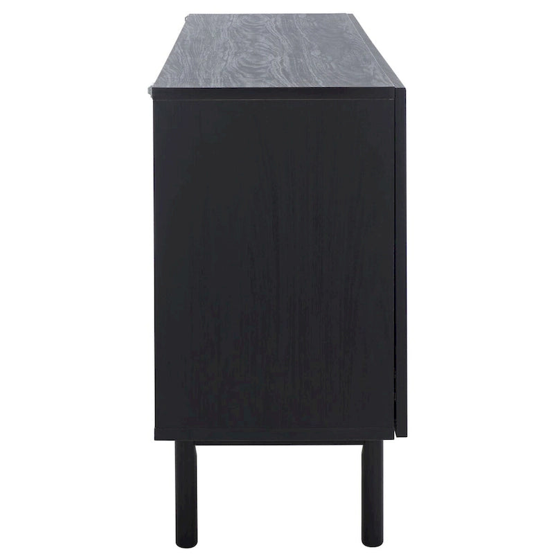 Meuble TV multimédia 4 portes 63" avec treillis doré, finition bois – Blanc délavé / Noyer / Chêne / Noir