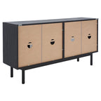 Meuble TV multimédia 4 portes 63" avec treillis doré, finition bois – Blanc délavé / Noyer / Chêne / Noir