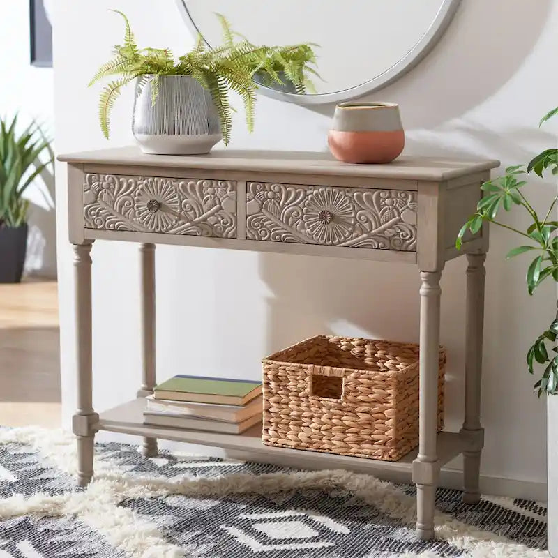 SAFAVIEH Leonia Console 2 tiroirs - 35,5 L x 13 P x 29,5 H - 36 L x 13 P x 30 H