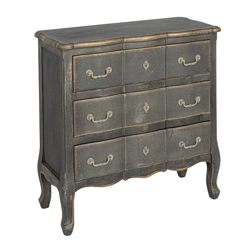 Commode 3 tiroirs vieillie bleu / gris / noir, 1 personne