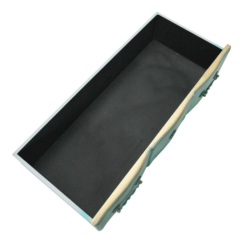 Commode 3 tiroirs vieillie bleu / gris / noir, 1 personne