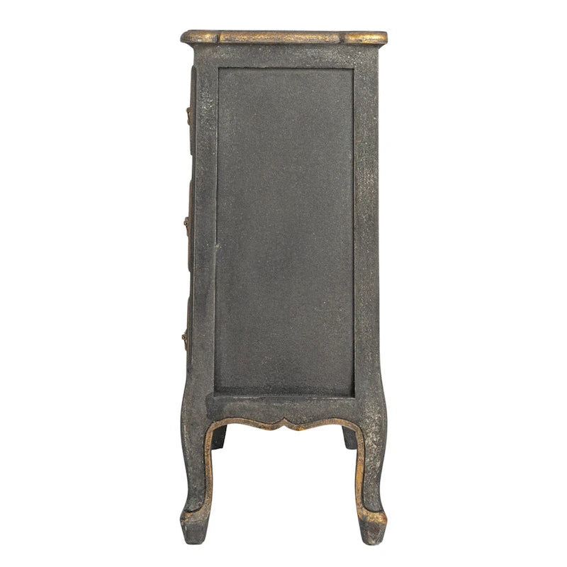 Commode 3 tiroirs vieillie bleu / gris / noir, 1 personne
