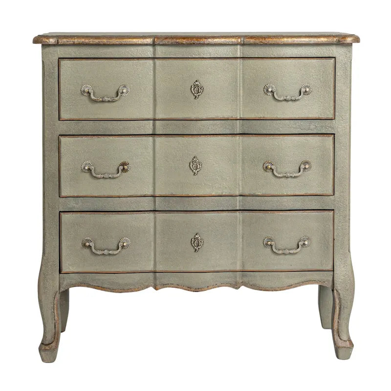 Commode 3 tiroirs vieillie bleu / gris / noir, 1 personne