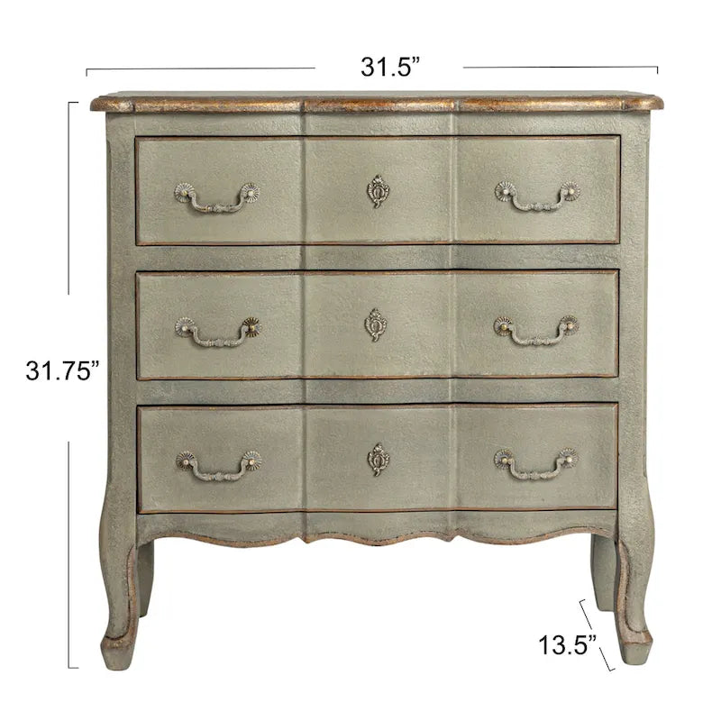 Commode 3 tiroirs vieillie bleu / gris / noir, 1 personne