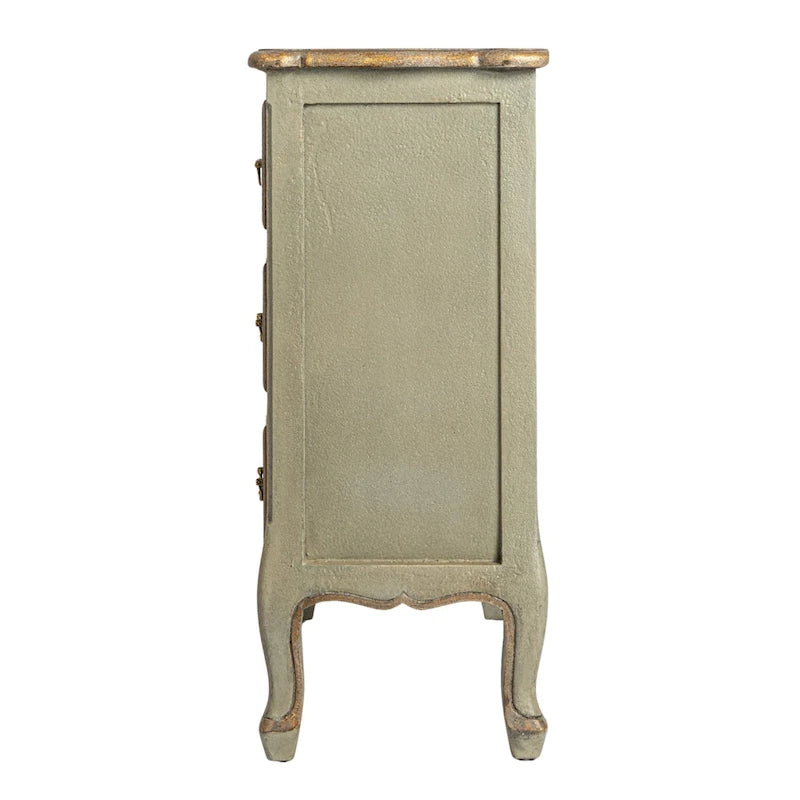Commode 3 tiroirs vieillie bleu / gris / noir, 1 personne