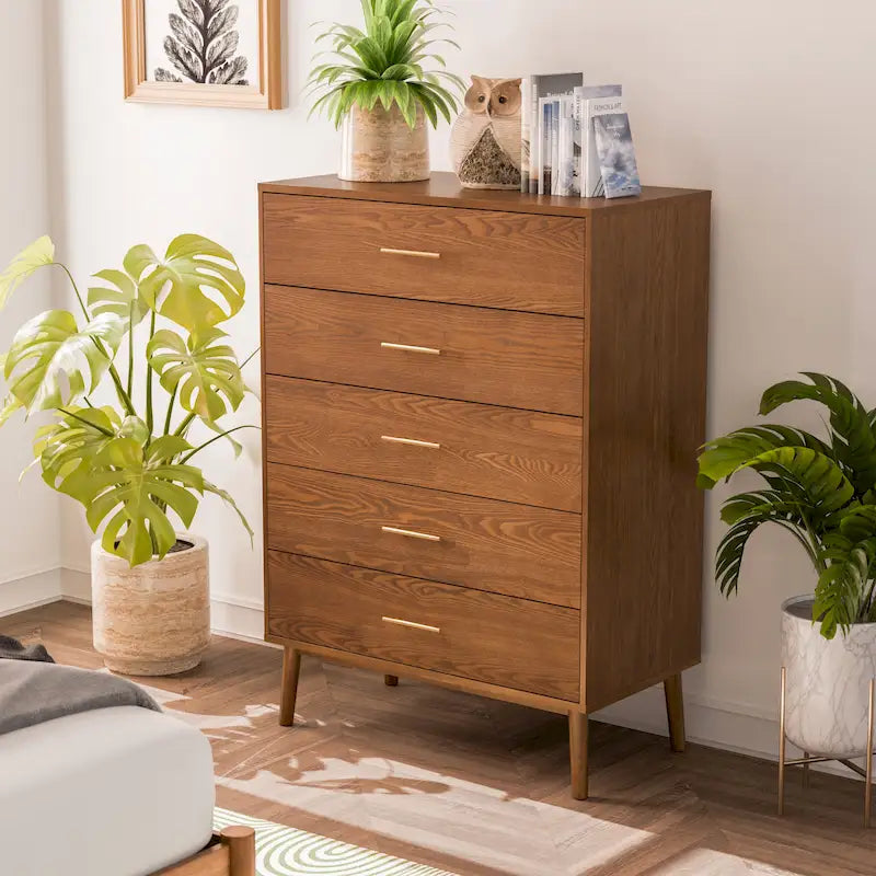 Commode 5 tiroirs en noyer | Moderne du milieu du siècle | Pour 1