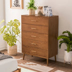Commode 5 tiroirs en noyer | Moderne du milieu du siècle | Pour 1