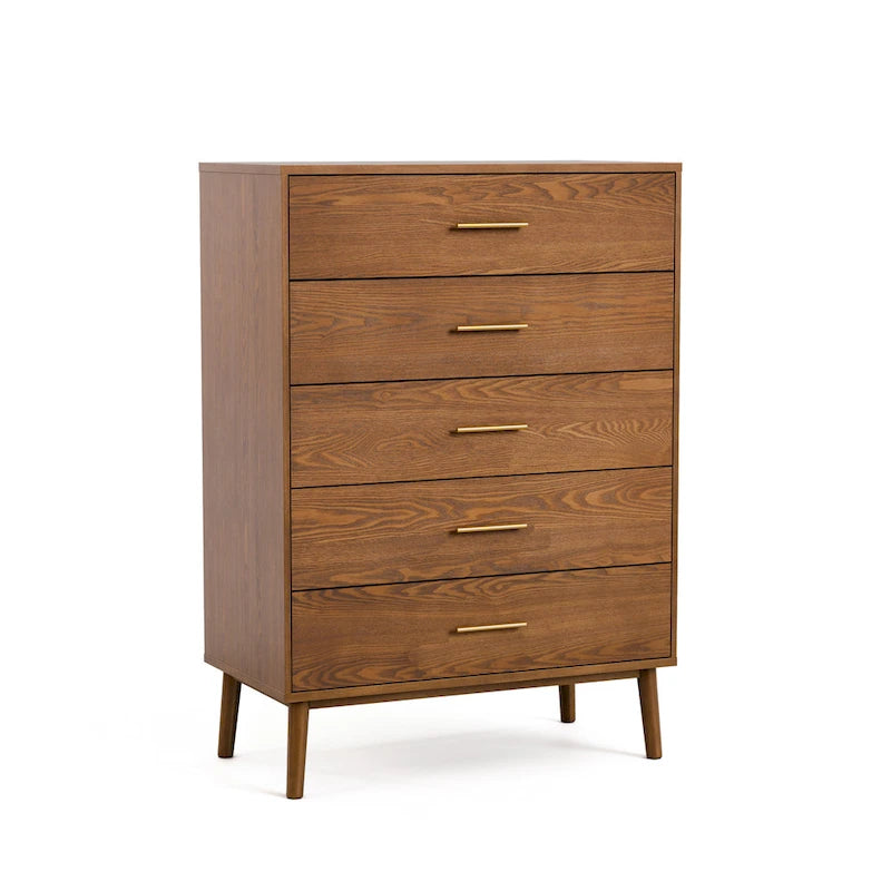 Commode 5 tiroirs en noyer | Moderne du milieu du siècle | Pour 1