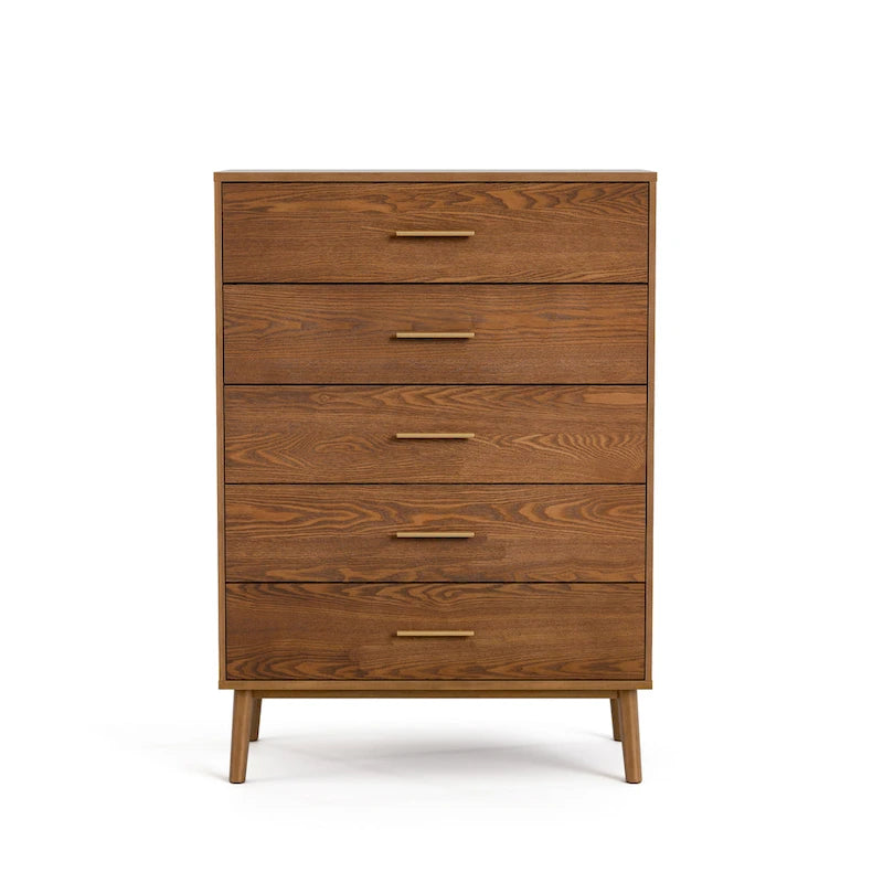 Commode 5 tiroirs en noyer | Moderne du milieu du siècle | Pour 1