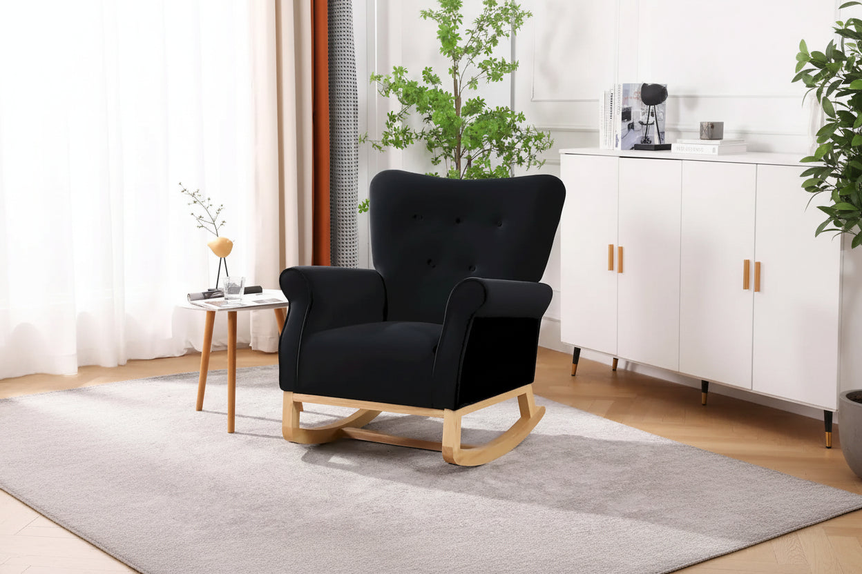 Fauteuil à bascule en velours violet / noir / gris / beige, une place