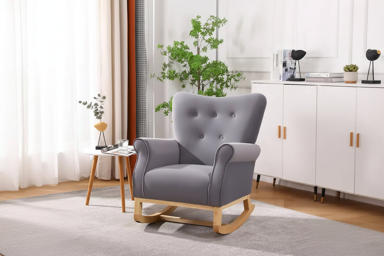 Fauteuil à bascule en velours violet / noir / gris / beige, une place