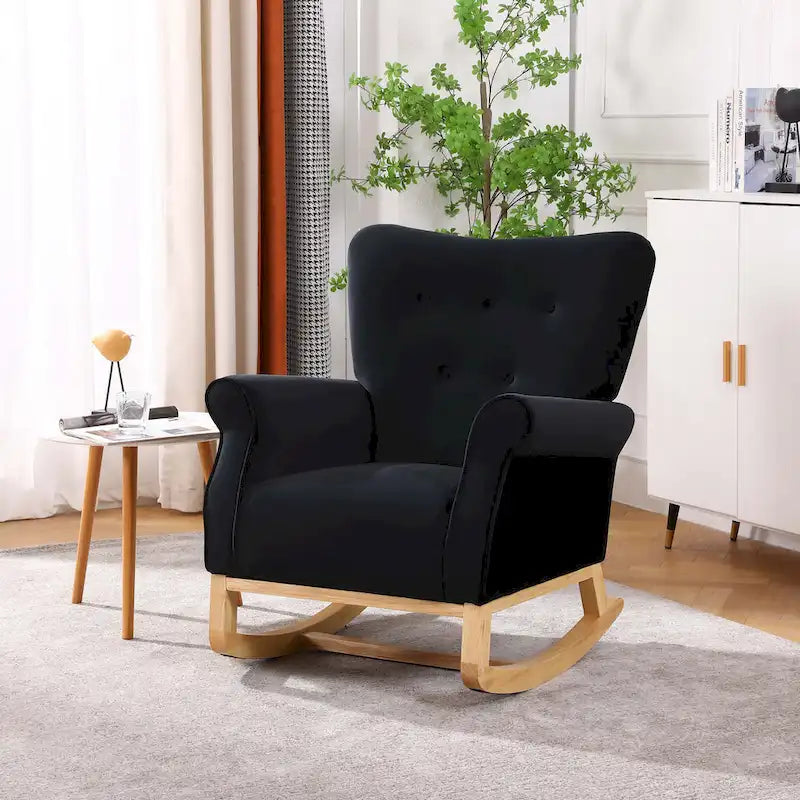 Fauteuil à bascule en velours violet / noir / gris / beige, une place