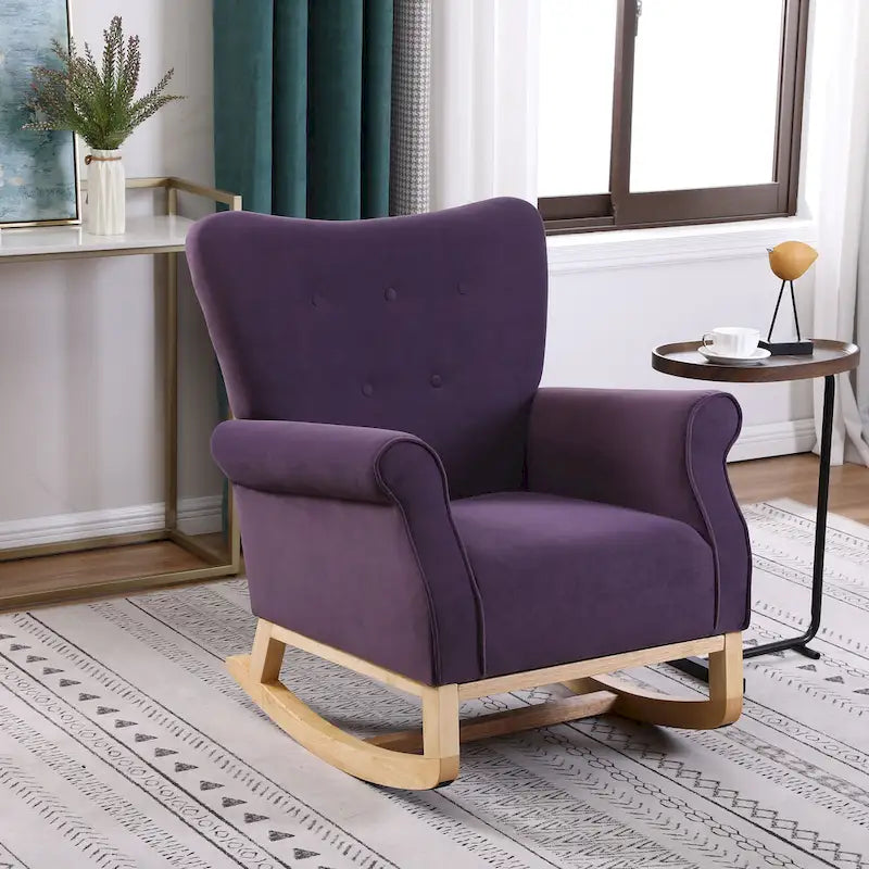 Fauteuil à bascule en velours violet / noir / gris / beige, une place