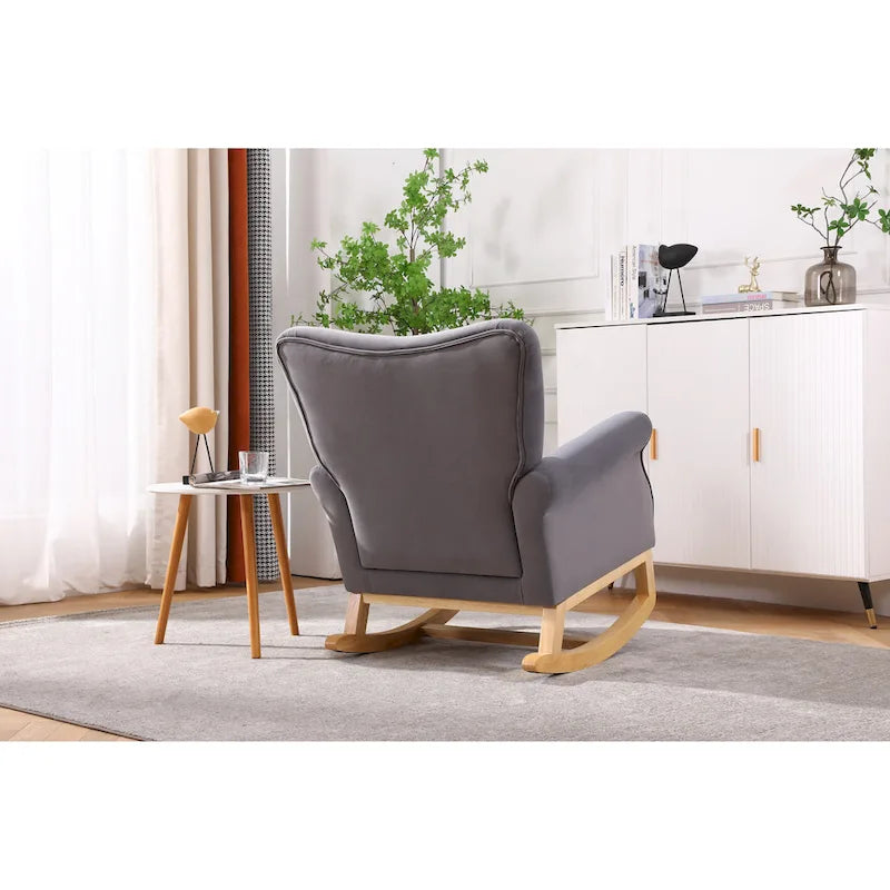 Fauteuil à bascule en velours violet / noir / gris / beige, une place