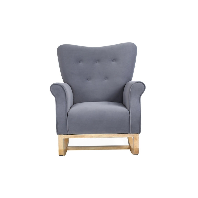 Fauteuil à bascule en velours violet / noir / gris / beige, une place