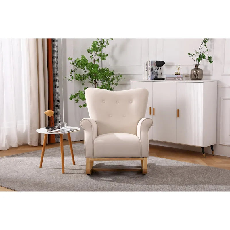 Fauteuil à bascule en velours violet / noir / gris / beige, une place