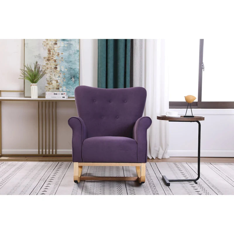 Fauteuil à bascule en velours violet / noir / gris / beige, une place