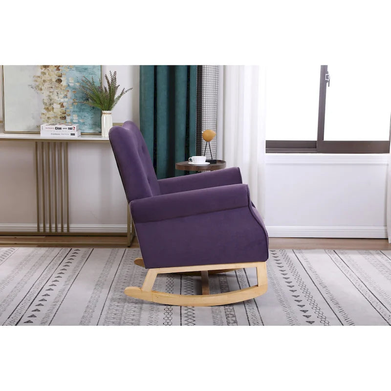 Fauteuil à bascule en velours violet / noir / gris / beige, une place