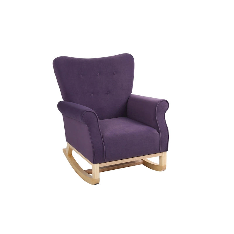 Fauteuil à bascule en velours violet / noir / gris / beige, une place