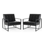 Fauteuil d'appoint capitonné en cuir synthétique, style milieu de siècle, lot de 2 – Noir / Marron / Vert / Beige / Camel / Crème / Marine