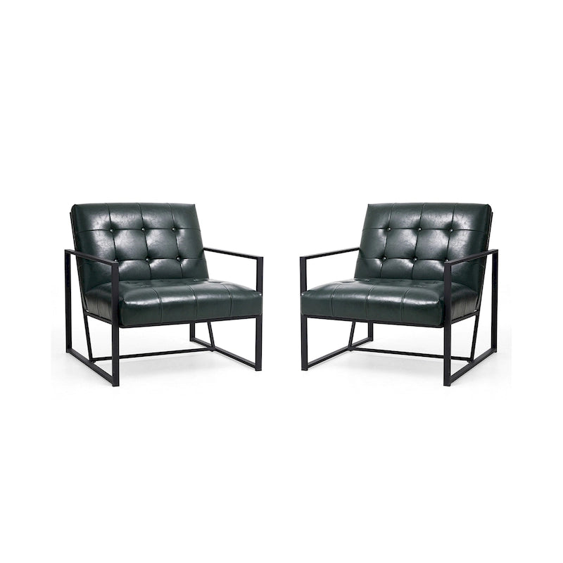 Fauteuil d'appoint capitonné en cuir synthétique, style milieu de siècle, lot de 2 – Noir / Marron / Vert / Beige / Camel / Crème / Marine