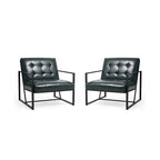 Fauteuil d'appoint capitonné en cuir synthétique, style milieu de siècle, lot de 2 – Noir / Marron / Vert / Beige / Camel / Crème / Marine