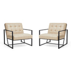 Fauteuil d'appoint capitonné en cuir synthétique, style milieu de siècle, lot de 2 – Noir / Marron / Vert / Beige / Camel / Crème / Marine