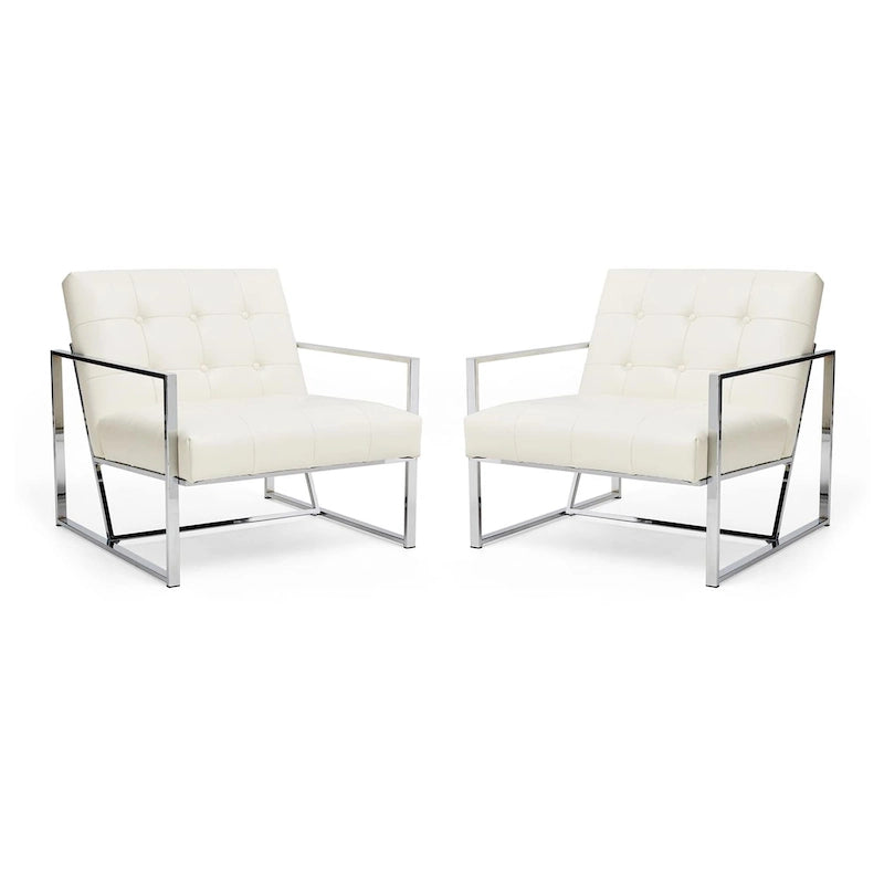 Fauteuil d'appoint capitonné en cuir synthétique, style milieu de siècle, lot de 2 – Noir / Marron / Vert / Beige / Camel / Crème / Marine