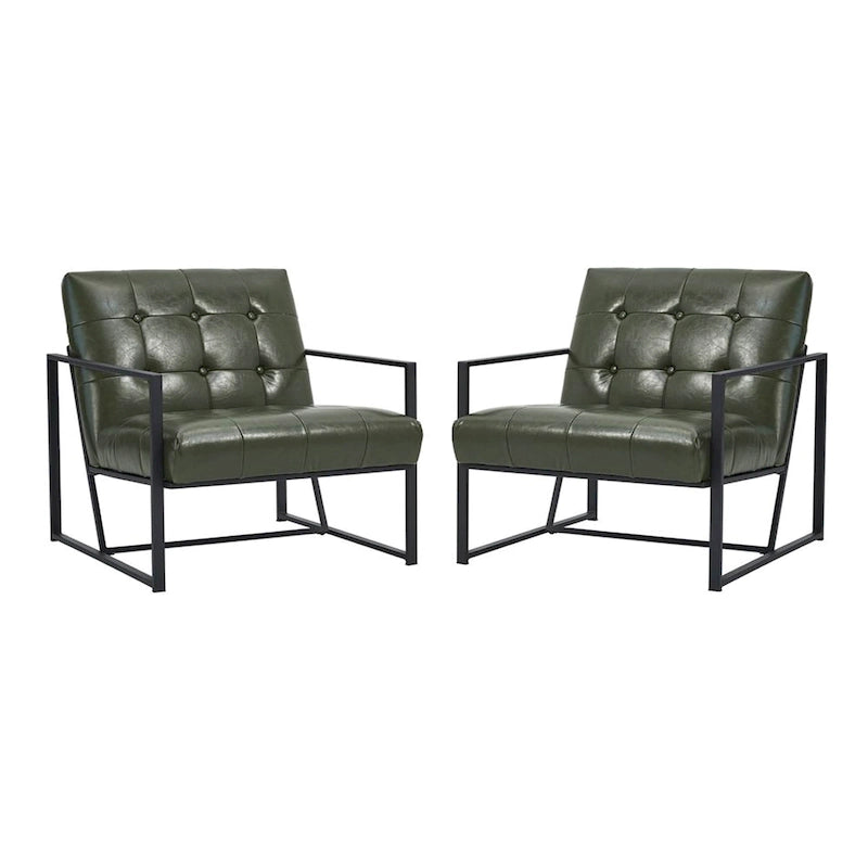 Fauteuil d'appoint capitonné en cuir synthétique, style milieu de siècle, lot de 2 – Noir / Marron / Vert / Beige / Camel / Crème / Marine