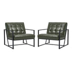 Fauteuil d'appoint capitonné en cuir synthétique, style milieu de siècle, lot de 2 – Noir / Marron / Vert / Beige / Camel / Crème / Marine
