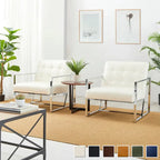 Glitzhome Set of 2 29.25W Mid-Century PU Leather Tufted Accent Chairs