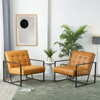 Fauteuil d'appoint capitonné en cuir synthétique, style milieu de siècle, lot de 2 – Noir / Marron / Vert / Beige / Camel / Crème / Marine