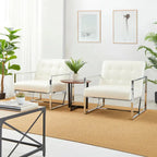 Fauteuil d'appoint capitonné en cuir synthétique, style milieu de siècle, lot de 2 – Noir / Marron / Vert / Beige / Camel / Crème / Marine