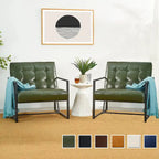 Fauteuil d'appoint capitonné en cuir synthétique, style milieu de siècle, lot de 2 – Noir / Marron / Vert / Beige / Camel / Crème / Marine