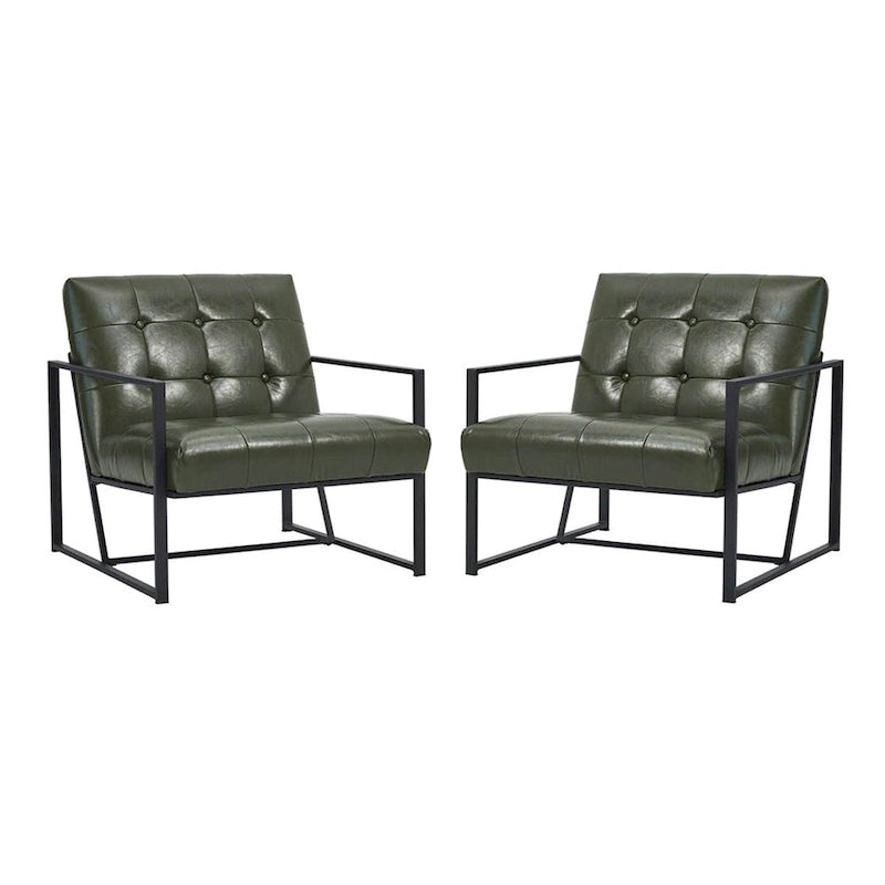Fauteuil d'appoint capitonné en cuir synthétique, style milieu de siècle, lot de 2 – Noir / Marron / Vert / Beige / Camel / Crème / Marine