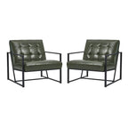 Fauteuil d'appoint capitonné en cuir synthétique, style milieu de siècle, lot de 2 – Noir / Marron / Vert / Beige / Camel / Crème / Marine