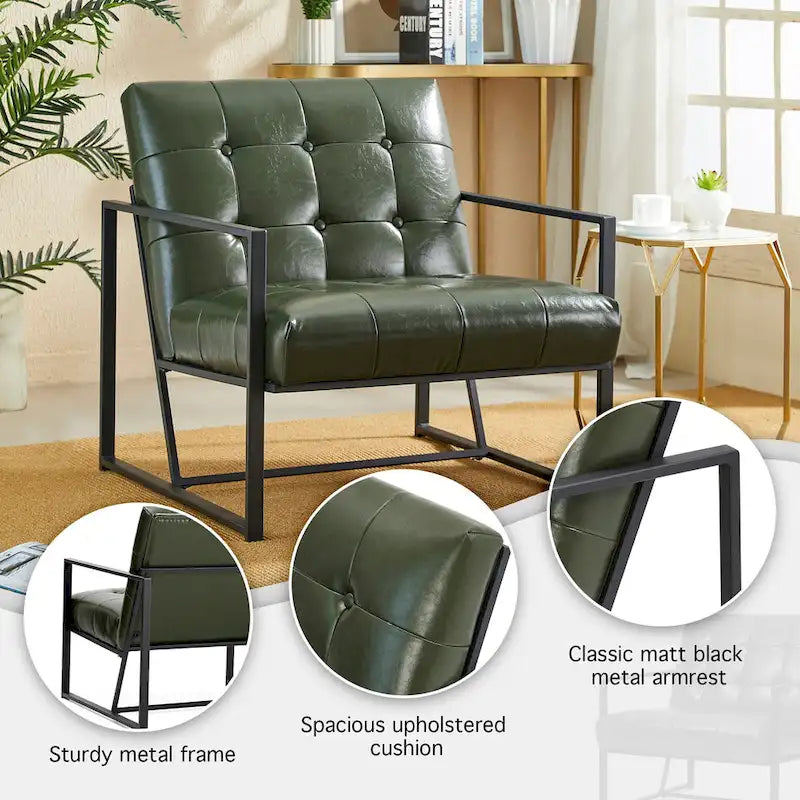 Fauteuil d'appoint capitonné en cuir synthétique, style milieu de siècle, lot de 2 – Noir / Marron / Vert / Beige / Camel / Crème / Marine