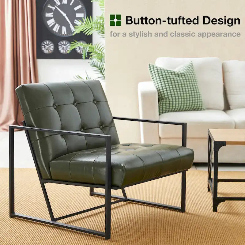 Fauteuil d'appoint capitonné en cuir synthétique, style milieu de siècle, lot de 2 – Noir / Marron / Vert / Beige / Camel / Crème / Marine