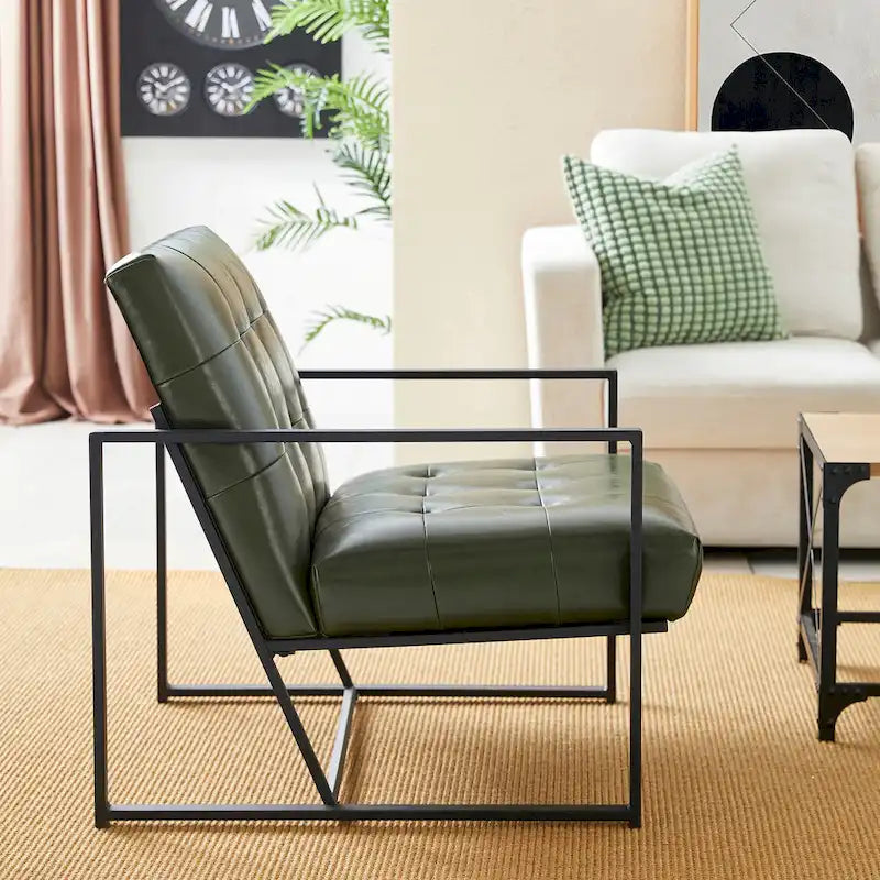 Fauteuil d'appoint capitonné en cuir synthétique, style milieu de siècle, lot de 2 – Noir / Marron / Vert / Beige / Camel / Crème / Marine