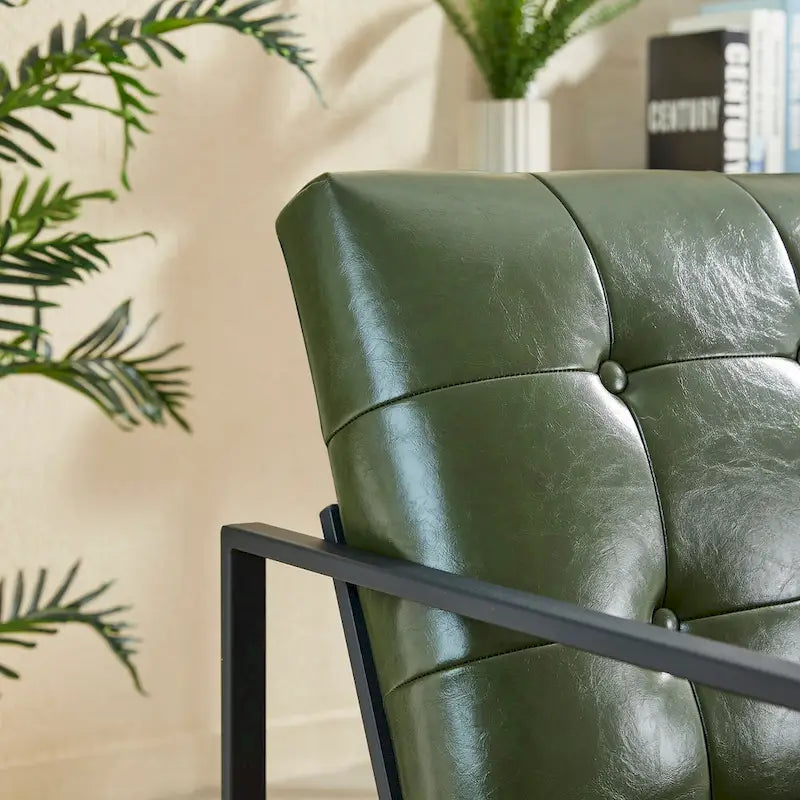 Fauteuil d'appoint capitonné en cuir synthétique, style milieu de siècle, lot de 2 – Noir / Marron / Vert / Beige / Camel / Crème / Marine