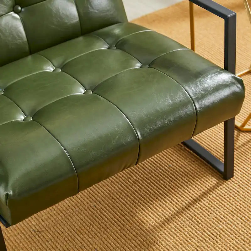Fauteuil d'appoint capitonné en cuir synthétique, style milieu de siècle, lot de 2 – Noir / Marron / Vert / Beige / Camel / Crème / Marine