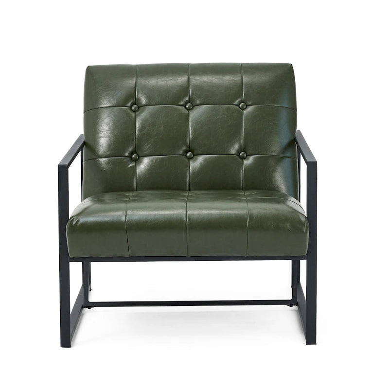 Fauteuil d'appoint capitonné en cuir synthétique, style milieu de siècle, lot de 2 – Noir / Marron / Vert / Beige / Camel / Crème / Marine