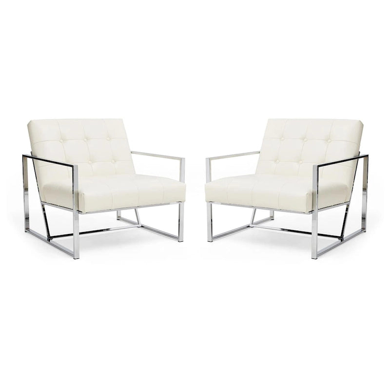 Fauteuil d'appoint capitonné en cuir synthétique, style milieu de siècle, lot de 2 – Noir / Marron / Vert / Beige / Camel / Crème / Marine