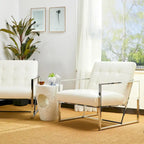 Fauteuil d'appoint capitonné en cuir synthétique, style milieu de siècle, lot de 2 – Noir / Marron / Vert / Beige / Camel / Crème / Marine